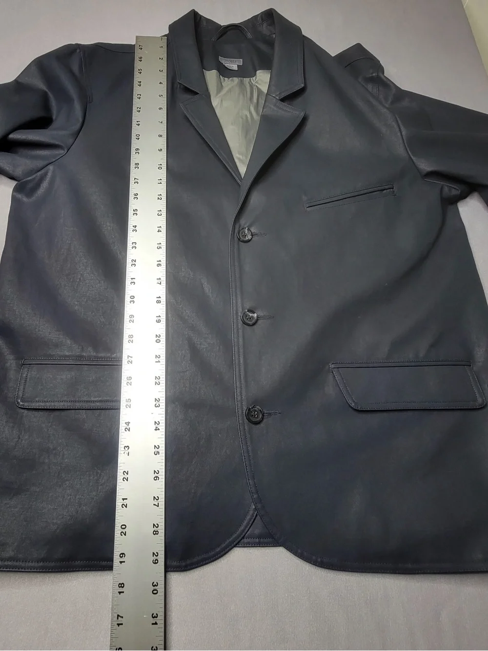 Men's Slate Gray Leather Blazer - Tailored Three-Button Sport Coat